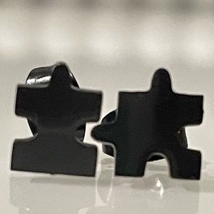 Earrings- puzzle shaped. Black. Unisex. Stainless Steel, Hypoallergenic